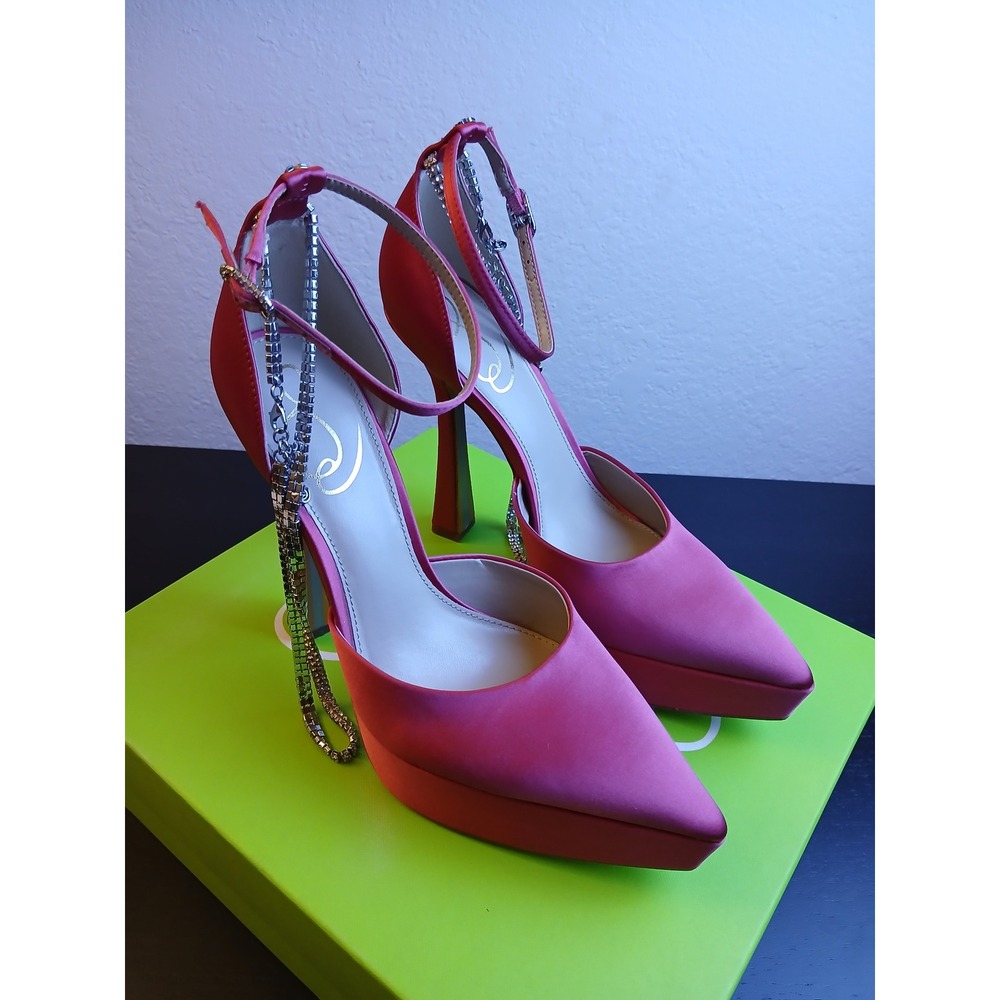 Sam Edelman Gorgeous Fuschia (Pink) Satin Rhinestone Platform Heels 8M